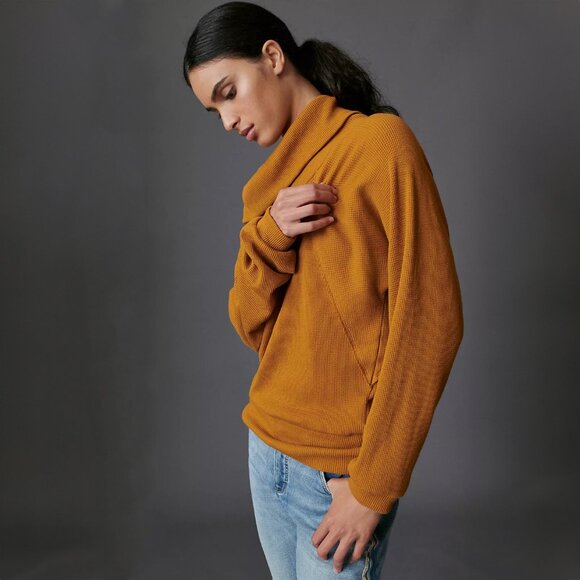 Pilcro Angie Mock Neck Waffle Top in Gold - sz XL - Picture 2 of 8